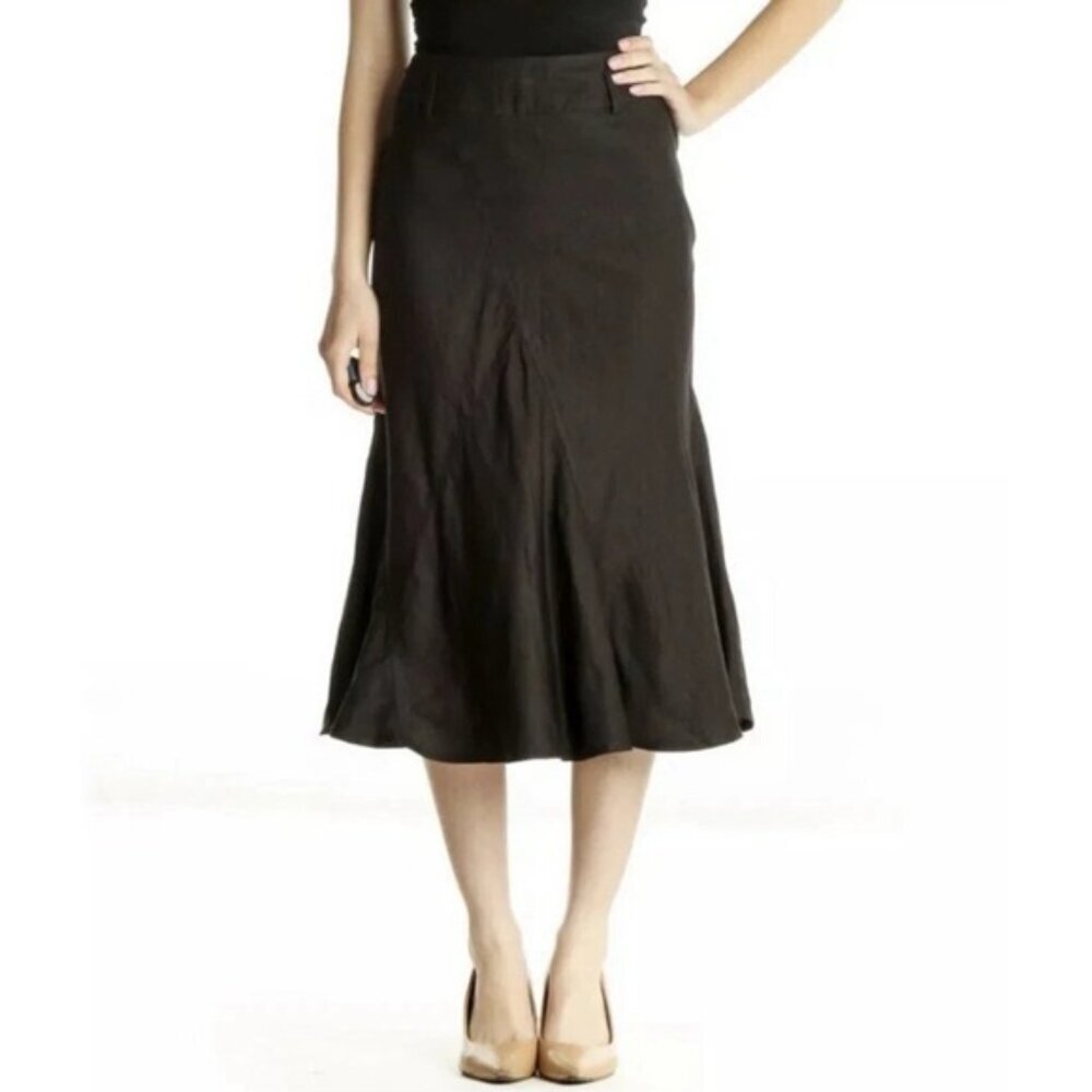 SANDRO Sportswear‎ Women's Size 14 Olive Brown Skirt Flared LINEN Blend Midi - Picture 3 of 10